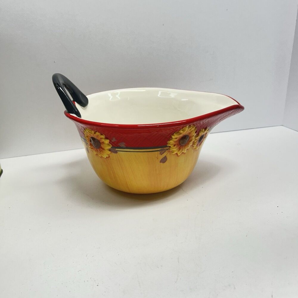 Vintage Bella Casa by Ganz Rooster Sunflower Ceramic Batter Mixing Bowl Spout